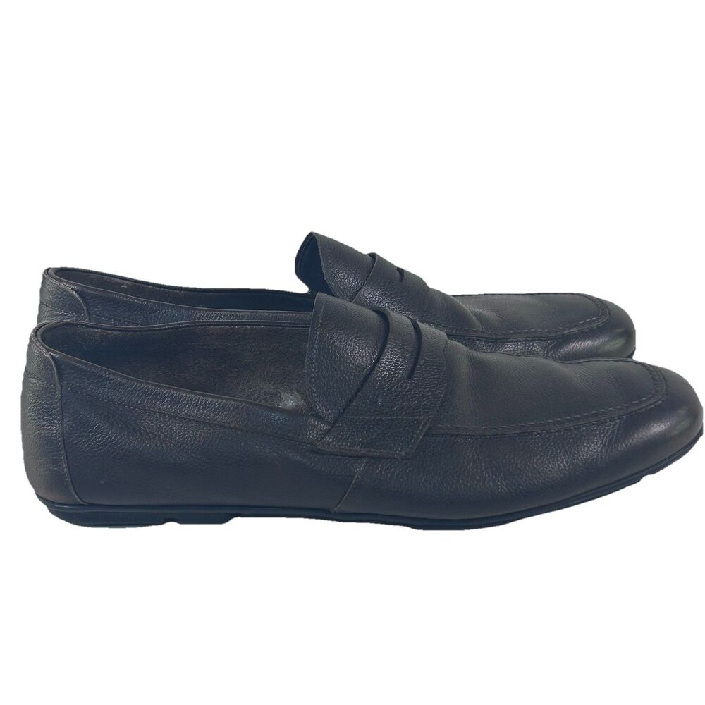 Salvatore Ferragamo Brown Pebbled Leather Penny Loafers Men's Size 12D